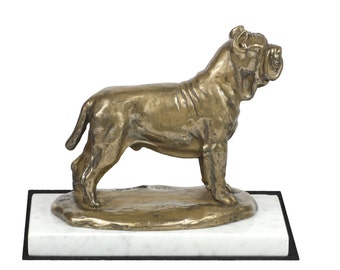 Neapolitan Mastiff, dog white marble base statue, limited edition, ArtDog. Made of cold cast bronze. Perfect gift. Limited edition