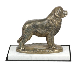 Newfoundland, dog white marble base statue, limited edition, ArtDog. Made of cold cast bronze. Perfect gift. Limited edition