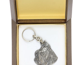 NEW, Schnauzer (with parting), dog keyring, key holder, in casket, limited edition, ArtDog . Dog keyring for dog lovers