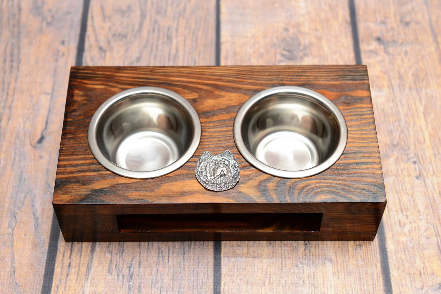 A Dog's Bowls With A Relief From Artdog Collection - Chow Chow