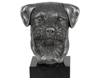Border Terrier Statue, Silver Cold Cast Bronze Sculpture, Marble Base, Home and Office Decor, Dog Trophy, Dog Figurine, Dog Memorial