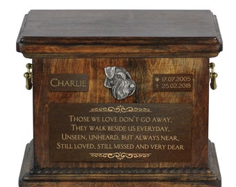 Urn for dog’s ashes with relief and sentence with your dog name and date - Schnauzer, ART-DOG. Cremation box, Custom urn.