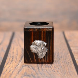 Border Terrier  - Wooden candlestick with dog, souvenir, decoration, limited edition, Collection