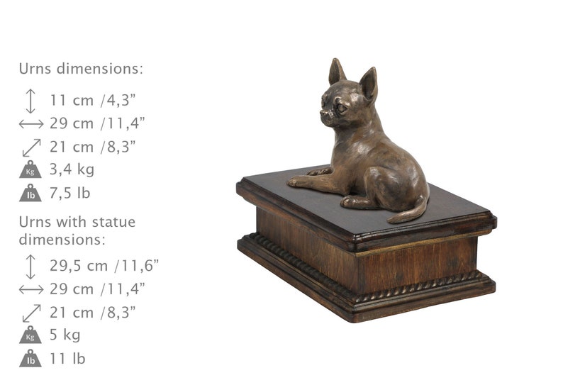 New model Cremation box ART-DOG Custom urn. Exclusive Urn for dog\u2019s ashes with a Chihuahua statue
