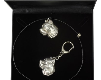 NEW, Cane Corso, dog keyring and necklace in casket, DELUXE set, limited edition, ArtDog . Dog keyring for dog lovers