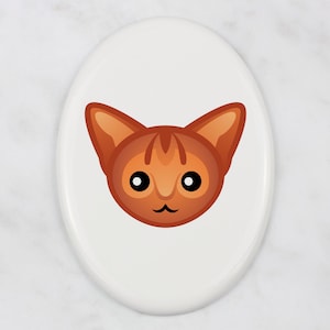 A ceramic tombstone plaque with a Abyssinian cat. Art-Dog cute cat