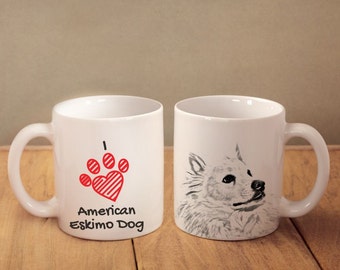 American eskimo dog- mug with a dog and description:"I love ..." High quality ceramic mug. Dog Lover Gift, Christmas Gift