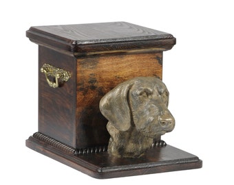 Urn for dog’s ashes with a standing statue -Dachshund, ART-DOG Cremation box, Custom urn.