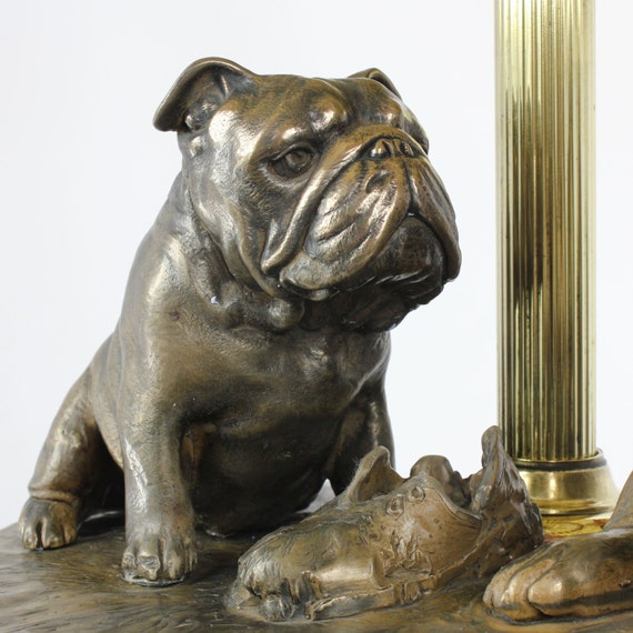 English Bulldog Dog Lamp Statue Tiffany Shade Limited Edition