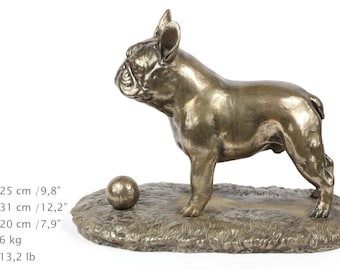 French bulldog (with ball), exclusive dog on base statue, limited edition, ArtDog