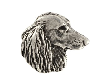 Teckel/Dachshund longhaired head, dog pin, limited edition, ArtDog