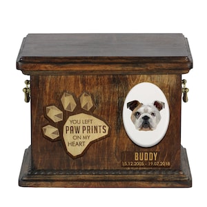 Urne pour les cendres de chien avec plaque en céramique et description - Géométrique Bouledogue Anglais, ART-DOG