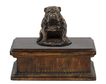 Exclusive Urn for dog’s ashes with a Bulldog, English Bulldog sitting statue, ART-DOG. New model Cremation box, Custom urn.