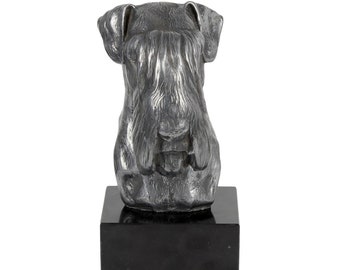 Schnauzer Statue, Silver Cold Cast Bronze Sculpture, Marble Base, Home and Office Decor, Dog Trophy, Dog Figurine, Dog Memorial