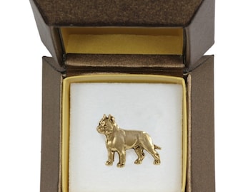 NEW, Cane Corso, Italian mastiff, dog pin, in casket, gold plated, limited edition, ArtDog