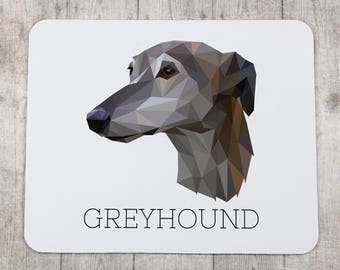 A computer mouse pad with a Grey Hound dog. A new collection with the geometric dog