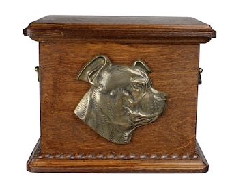 Staffordshire Bullterrier Urn for Dog Ashes, Personalized Memorial with Relief, Pet’s Name and Quote, Custom urn for dog's ashes