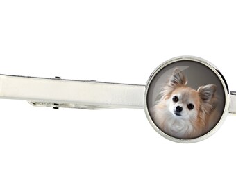 Chihuahua long haired. Tie clip for dog lovers. Photo jewellery. Men's jewellery. Handmade