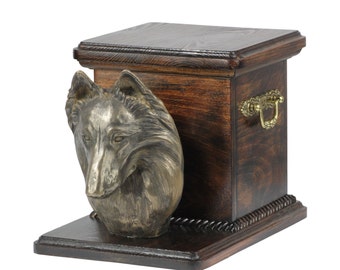 Urn for dog’s ashes with a standing statue -Belgian Shepherd, Malinois, ART-DOG Cremation box, Custom urn.