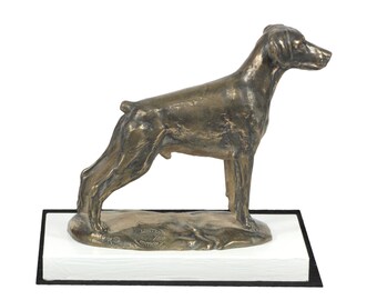 Dobermann, dog on white wooden base statue, limited edition, ArtDog