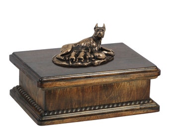 Exclusive Urn for dog’s ashes with a Boxer mama statue, ART-DOG. New model Cremation box, Custom urn.
