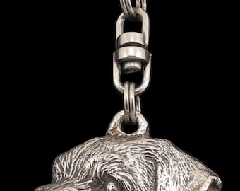 Border Terrier Keychain, Silver Plated Head Keyring, Gift for Dog Lovers, Art-Dog