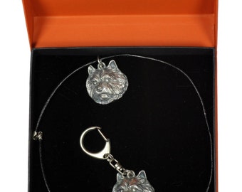 NEW, Norwich Terrier, dog keyring and necklace in casket, PRESTIGE set, limited edition, ArtDog . Dog keyring for dog lovers
