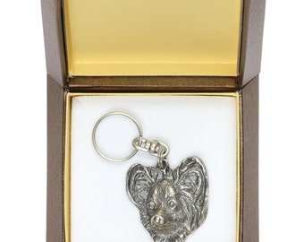 NEW, Papillon, dog keyring, key holder, in casket, limited edition, ArtDog . Dog keyring for dog lovers