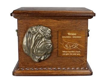 Shar pei Urn for Dog Ashes, Personalized Memorial with Relief, Pet’s Name and Quote, Custom urn for dog's ashes