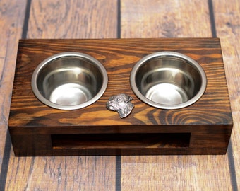 A dog’s bowls with a relief from ARTDOG collection -Border Terrier