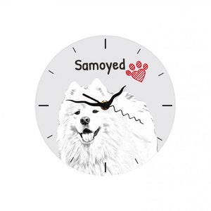 Samoyed, Free standing MDF floor clock with an image of a dog.