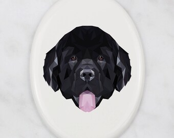 A ceramic tombstone plaque with a Newfoundland dog. Art-Dog geometric dog