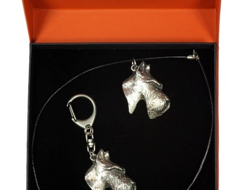 NEW, Scottish Terrier (long muzzle), dog keyring and necklace in casket, PRESTIGE set, limited edition, ArtDog . Dog keyring for dog lovers