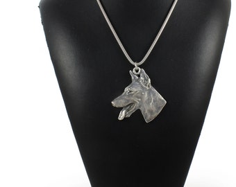 NEW, Doberman Pinscher (toungue), dog necklace, silver cord 925, limited edition, ArtDog