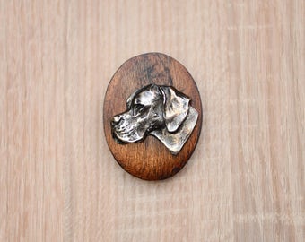 English Pointer,  Stegklammer aus Holz mit Darstellung eines Hundes