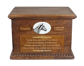 Thoroughbred Big Urn for Horse Ashes, Personalized Memorial with photo, Custom horse urn, Horse Memorial, Big urn for horse