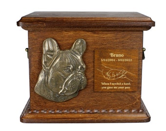 French bulldog Urn for Dog Ashes, Personalized Memorial with Relief, Pet’s Name and Quote, Custom urn for dog's ashes