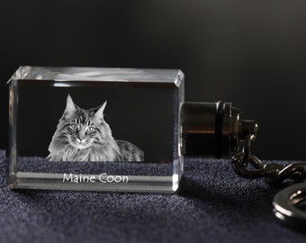 Maine Coon, Cat Crystal Keyring, Keychain, High Quality, Exceptional Gift