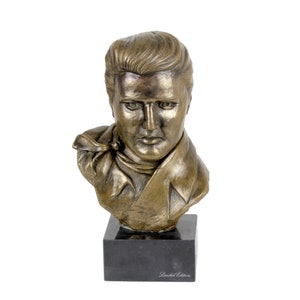 Standbeeld Elvis Presley, koudgegoten bronzen sculptuur, marmeren voet, decoratie voor thuis en op kantoor, trofee, beeldje