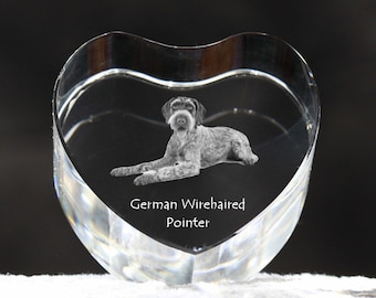 German Wirehaired Pointer, crystal heart with dog, souvenir, decoration, limited edition, Collection