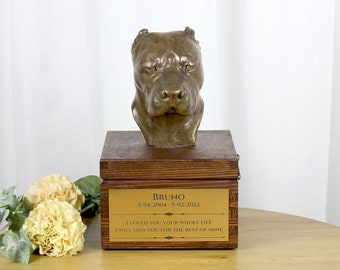 Dogo Argentino urn for dog's ashes, Urn with engraving and sculpture of a dog, Urn with dog statue and engraving, Custom urn for a dog