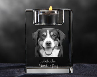 Entlebucher Mountain Dog, crystal candlestick with dog, souvenir, decoration, limited edition, Collection