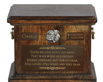 Urn for dog’s ashes with relief and sentence with your dog name and date - American Bulldog, ART-DOG. Cremation box, Custom urn.