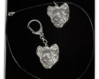 NEW, Papillon, dog keyring and necklace in casket, ELEGANCE set, limited edition, ArtDog . Dog keyring for dog lovers