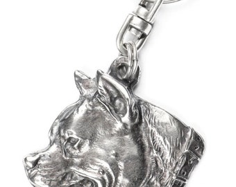 NEW, American Staffordshire Terrier (with collar), dog keyring, key holder, limited edition, ArtDog . Dog keyring for dog lovers