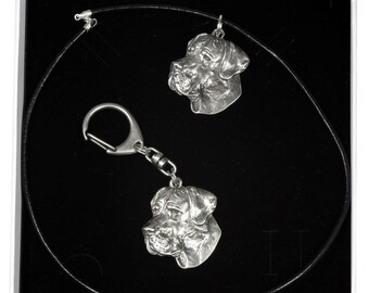 NEW, Deutsche Dogge (uncropped), Great Dane, dog keyring and necklace in casket, ELEGANCE set, limited edition, ArtDog