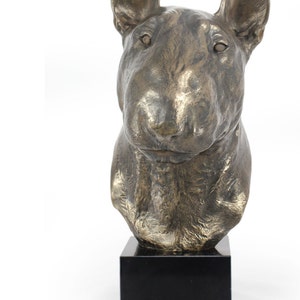 Bullterrier, dog statue on marble base, limited edition, ArtDog. Made of cold cast bronze. Perfect gift. Limited edition