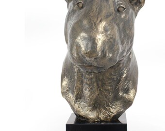 Bullterrier, dog statue on marble base, limited edition, ArtDog. Made of cold cast bronze. Perfect gift. Limited edition