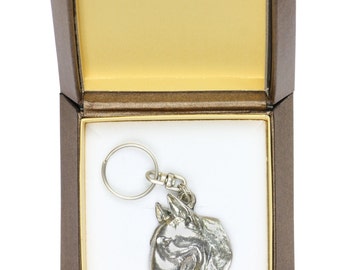 NEW, Bullterrier (flat medallion), dog keyring, key holder, in casket, limited edition, ArtDog . Dog keyring for dog lovers