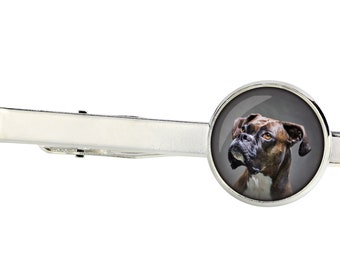 Boxer uncropped. Tie clip for dog lovers. Photo jewellery. Men's jewellery. Handmade